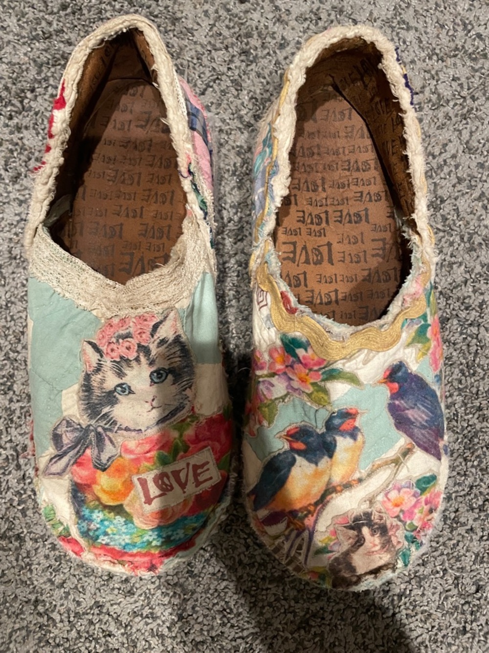 Magnolia Pearl Pastel Floral Cat & Bird Moccasins - Aqua, Pink, Yellow